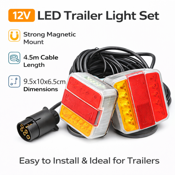 Σετ Φώτα Τρέιλερ LED 12V με Μαγνήτη & Καλώδιο 4.5m electronistas.gr