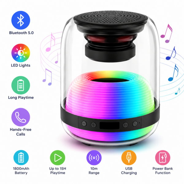 Φορητό Ασύρματο Ηχείο Bluetooth με LED Φωτισμό electronistas.gr