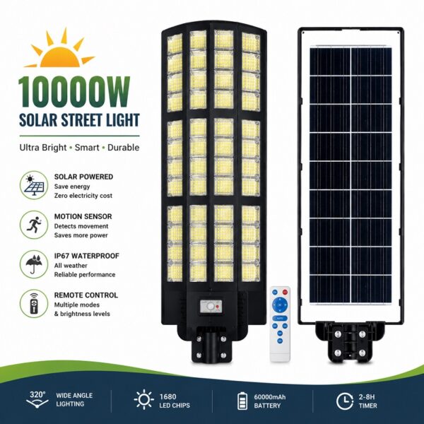 Ηλιακό Φωτιστικό Δρόμου LED 10000W με Αισθητήρα Κίνησης & Τηλεχειριστήριο IP67 electronistas.gr