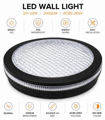 Φωτιστικό Τοίχου LED Μαύρο 20+20W 2000lm electronistas.gr