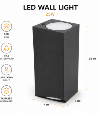 Φωτιστικό Τοίχου LED Μαύρο 25W IP65 electronistas.gr