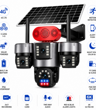 Ηλιακή Κάμερα Ασφαλείας 4G με Τριπλό Φακό, 6K Ultra HD & AOV electronistas.gr