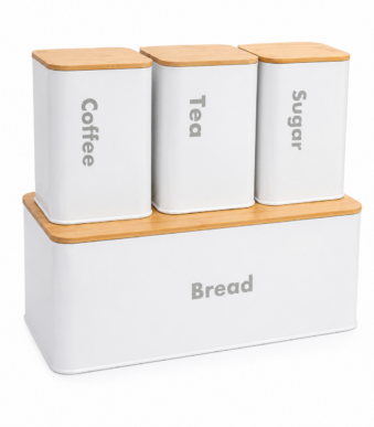 Σετ 4τμχ Ψωμιέρα & Δοχεία Καφέ, Τσαγιού, Ζάχαρης Λευκό electronistas.gr