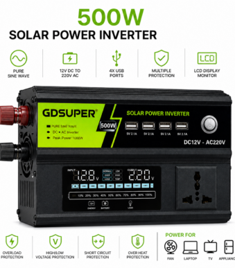 Μετατροπέας Ρεύματος 500W 12V/24V DC σε 220V/110V AC με Οθόνη LCD & 4 Θύρες USB electronistas.gr