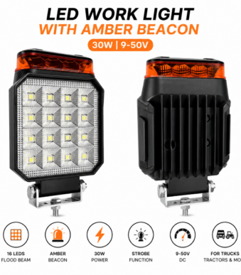 Προβολέας Εργασίας LED 30W με Πορτοκαλί Φάρο 9-50V electronistas.gr