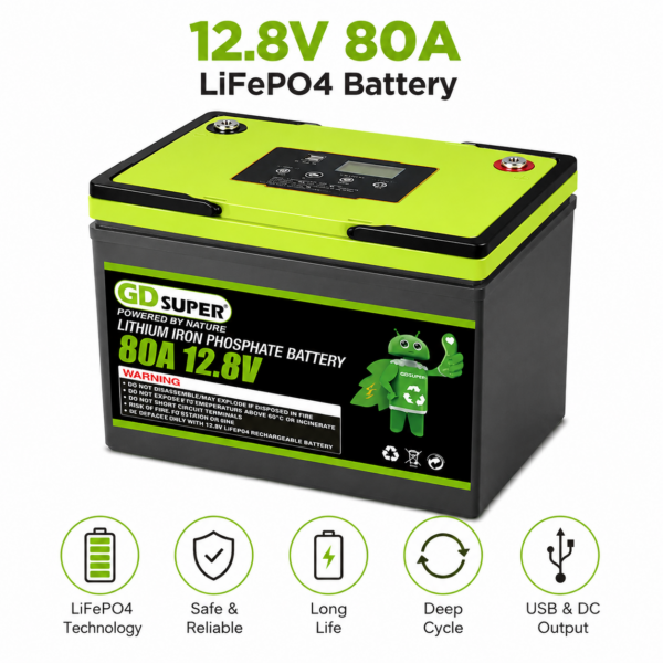 Μπαταρία Λιθίου LiFePO4 12.8V 80Ah με Οθόνη LCD, USB & DC electronistas.gr