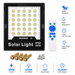 Ηλιακός Προβολέας LED 300W IP66 με Τηλεχειριστήριο 6500K electronistas.gr