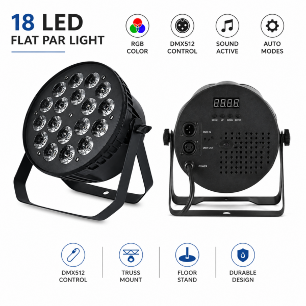 Φωτορυθμικός Προβολέας Flat PAR LED RGB DMX512 electronistas.gr
