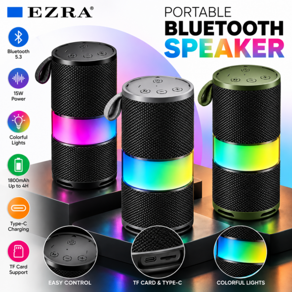 Ηχείο Bluetooth 15W με Πολύχρωμο Φωτισμό & Μπαταρία 1800mAh electronistas.gr