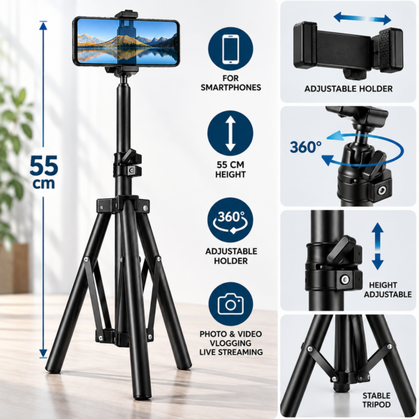 Τρίποδο 55cm με Ρυθμιζόμενη Βάση Smartphone electronistas.gr