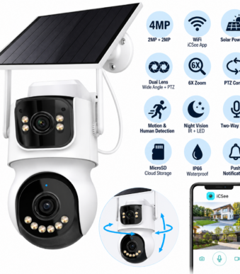 Ηλιακή Κάμερα Ασφαλείας IP WiFi 4MP με Διπλό Φακό, PTZ & Νυχτερινή Όραση electronistas.gr