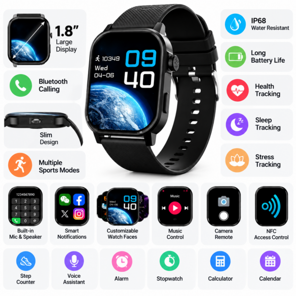Smartwatch Bluetooth Κλήσεων 1.8″ electronistas.gr