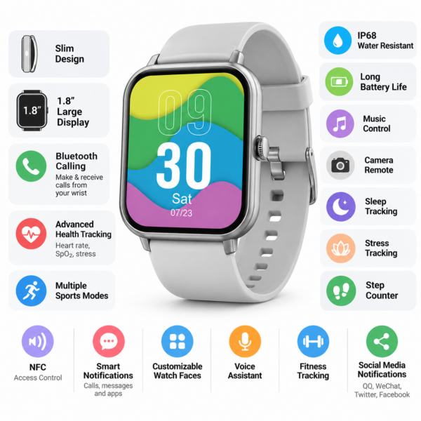 Smartwatch Bluetooth Κλήσεων 1.8″ με 2 Ιμάντες electronistas.gr