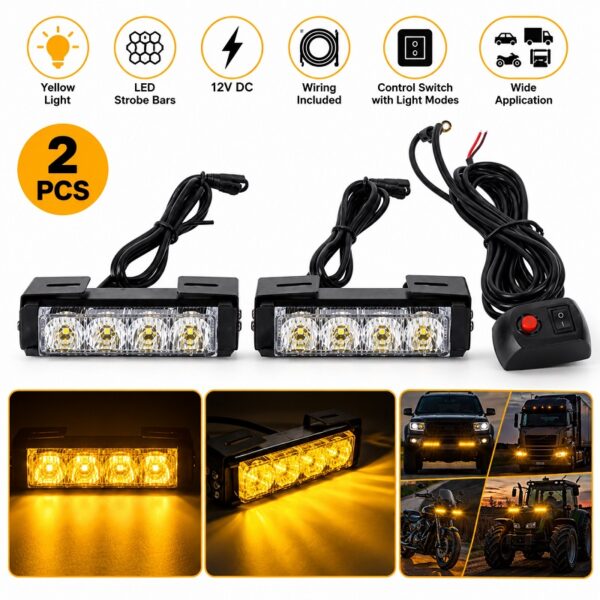 Σετ 2τμχ Προειδοποιητικοί Φάροι LED Strobe με Κίτρινο Φως 12V electronistas.gr