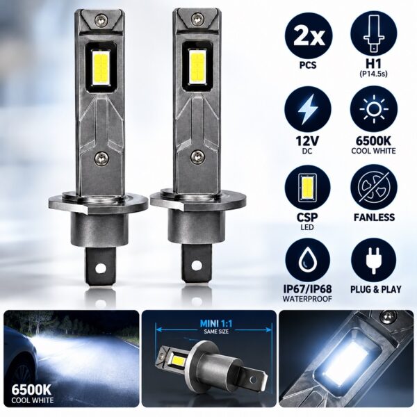 Σετ 2τμχ Λάμπες Αυτοκινήτου LED H1 6500K 12V electronistas.gr