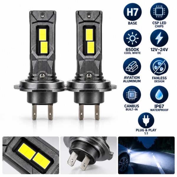 Σετ 2τμχ Λάμπες Αυτοκινήτου LED H7 6500K 12V-24V electronistas.gr